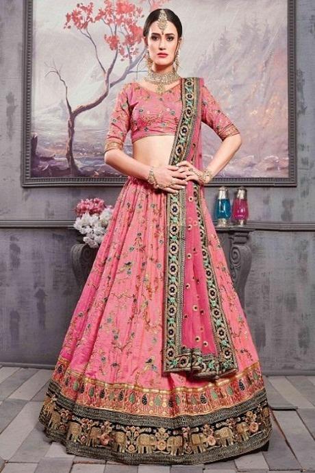 Mirror Work Pink Lehenga - Indian Dresses