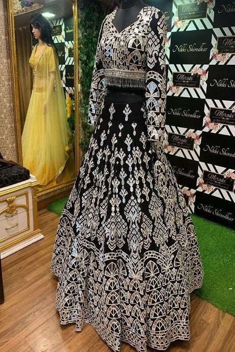 Black Color Wedding Lehenga Choli in Net With Sequence Embroidery Work in  USA, UK, Malaysia, South Africa, Dubai, Singapore