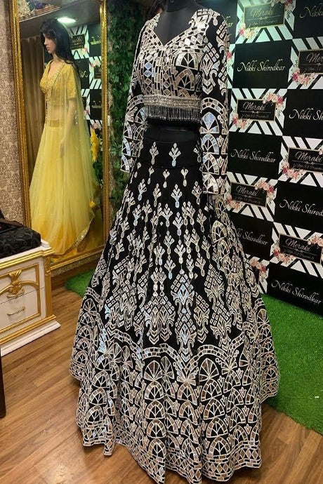 Black Designer Partywear and Wedding Lehenga choli with Silver Embroidery -