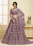 Purple  Heavily Embellished Crepe Base Lehenga