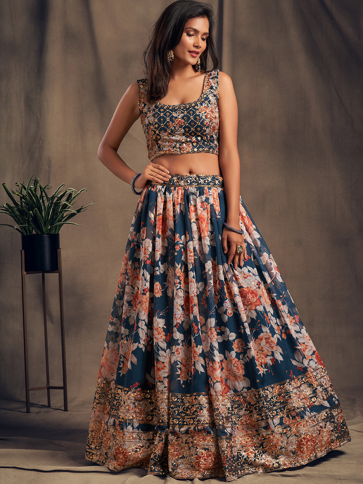 Ivory Floral Lehenga Set – Diksha Tandon