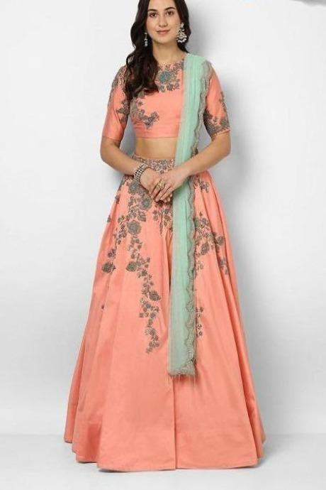 Chiffon Fancy Wear Lehenga Choli in Mint Green & Pink - Size 44 #59056 | Buy  Lehenga Choli Online