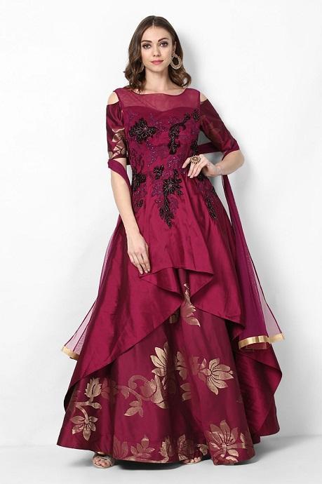 Buy Kazumi Gown Banarasi Silk Peach Round Neck Gown Hand Work Gown For  Women at Amazon.in