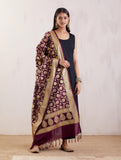 Banarasi Silk Wine Floral Dupatta