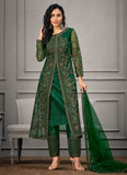 Bottle Green Color Festival Wear Pure Silk Salwar Kameez