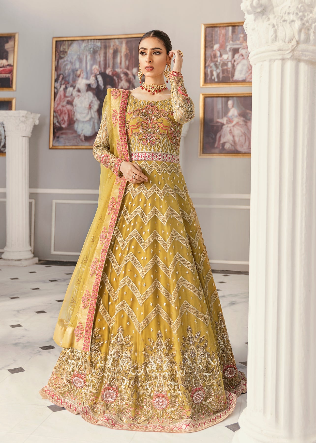 Elegant Yellow Color Embroidery Sequence Work Gown – Amrutamfab