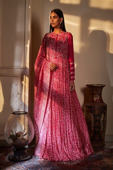Beautiful Light Pink Color Ruffle Flair Anarkali Gown – Amrutamfab