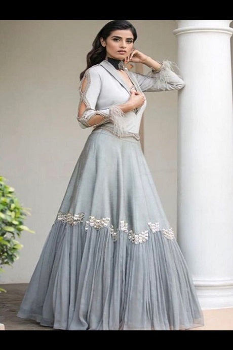 Grey Color Fit & flared Drop Waist Gown for Women for Engagement Wear