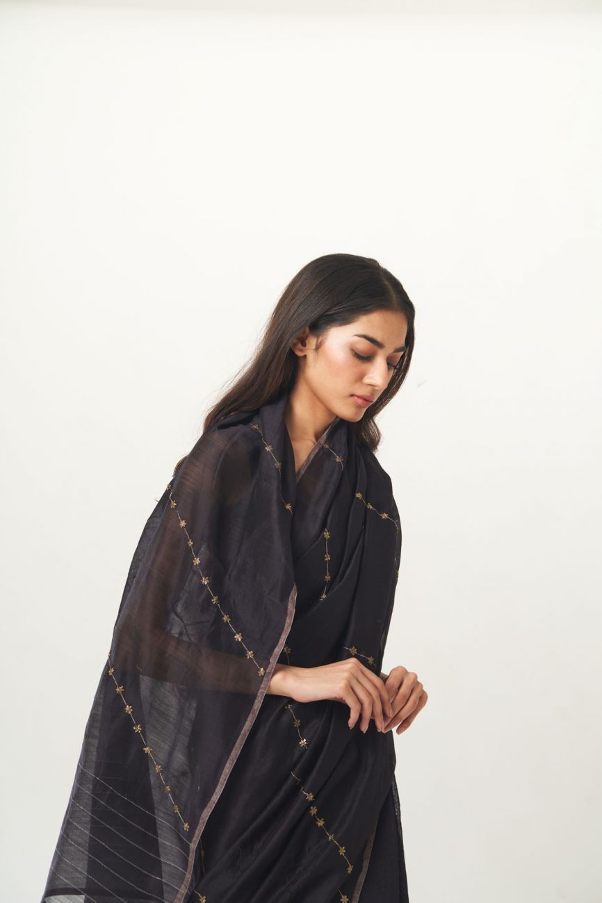 Delightful Party Wear Black Silk Readymade Saree – TheDesignerSaree
