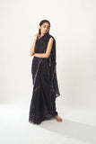 Thread & Sequins Embroidered Georgette Saree In Black