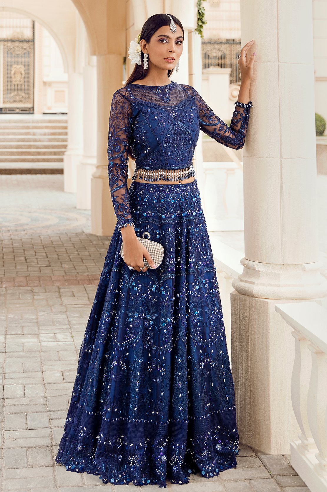 Navy Blue Sequins Embroidered Lehenga Set Design by Anushree Reddy at  Pernia's Pop Up Shop 2024