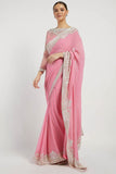 Pink hand embroidered Stone Work Saree