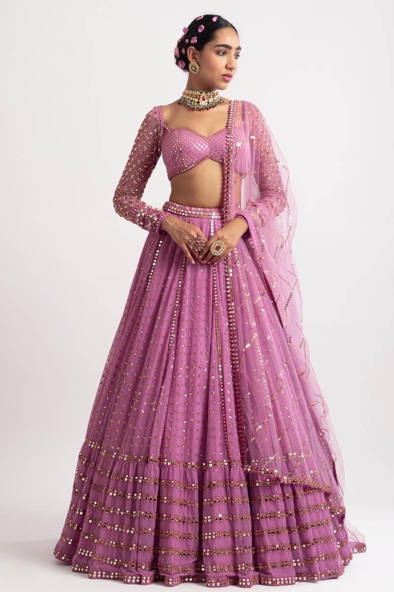 Light Purple Beautiful Georgette Silk Foil Mirror Embroidery Work Lehenga  Choli for Women Bridal Wedding Dresses