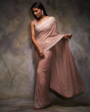 Peach Colored Sequine Saree for Wedding Party