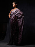 Purple Cocktail Wedding Party Saree Fully Sequined In Georgette