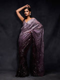 Purple Cocktail Wedding Party Saree Fully Sequined In Georgette