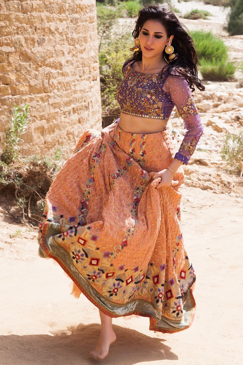 Buy Shivani Singh In Kalki Powder Pink Layered Lehenga And Crop Top Set  With Criss Cross Straps