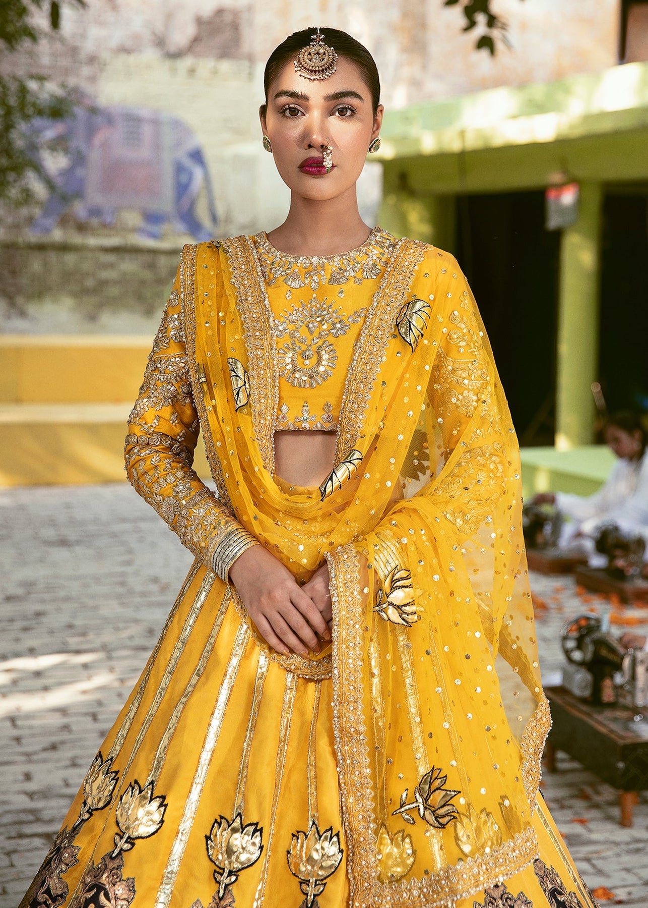 Maharani's Silk Ikkat Patola Lehenga Choli with Half Koti - Yellow –  Maharani Collections