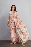 Peach Colored floral  chandani Saree