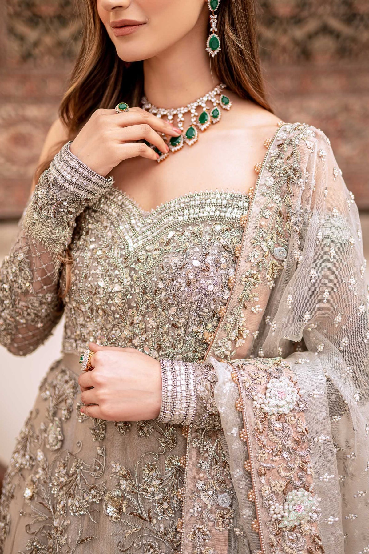 Silver Grey Lehenga Gown For Pakistani Bridal Wear – UY COLLECTION