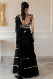 Black Embellished Ruffled Saree Set