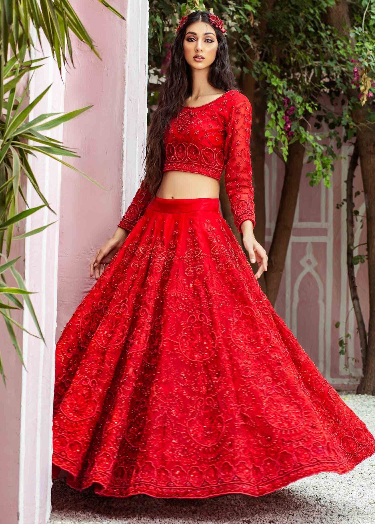 Rajasthani Look Red Color Foil Print Dola Silk Lehenga Choli – tapee.in