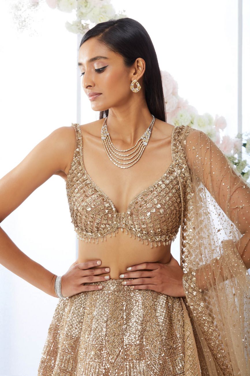 Sweet Peach Chikan Lehenga Set with Coloured Embroidered Blouse and Silver  Embellishments - Seasons India