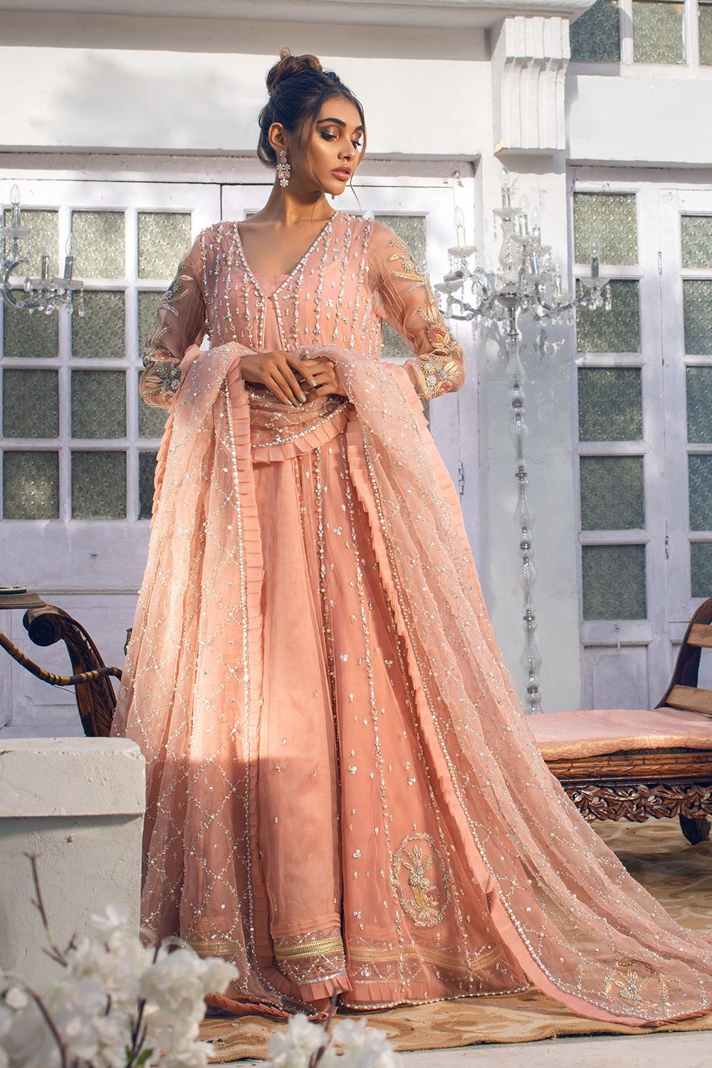Elegant Pakistani Lehenga with Front Open Gown Dress Online – Nameera by  Farooq