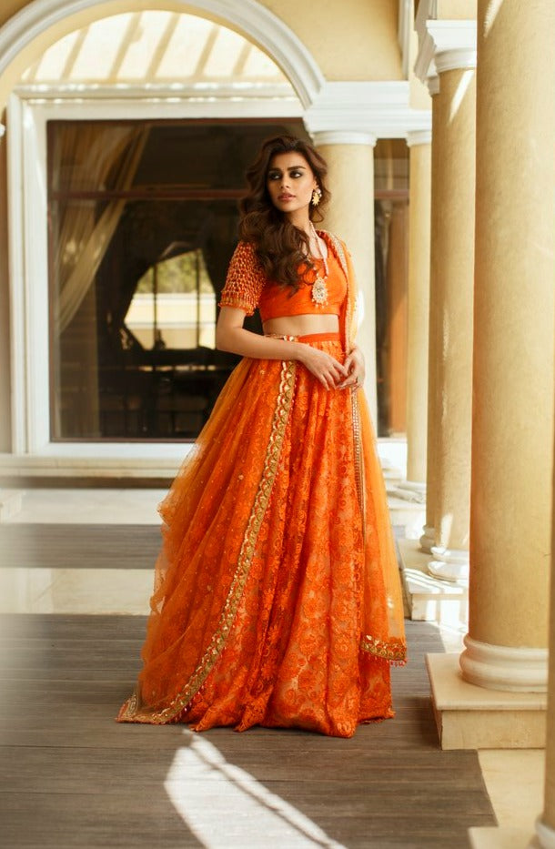 Alia Bhatt's tangerine lehenga came with the most interesting  pearl-encrusted blouse | VOGUE India