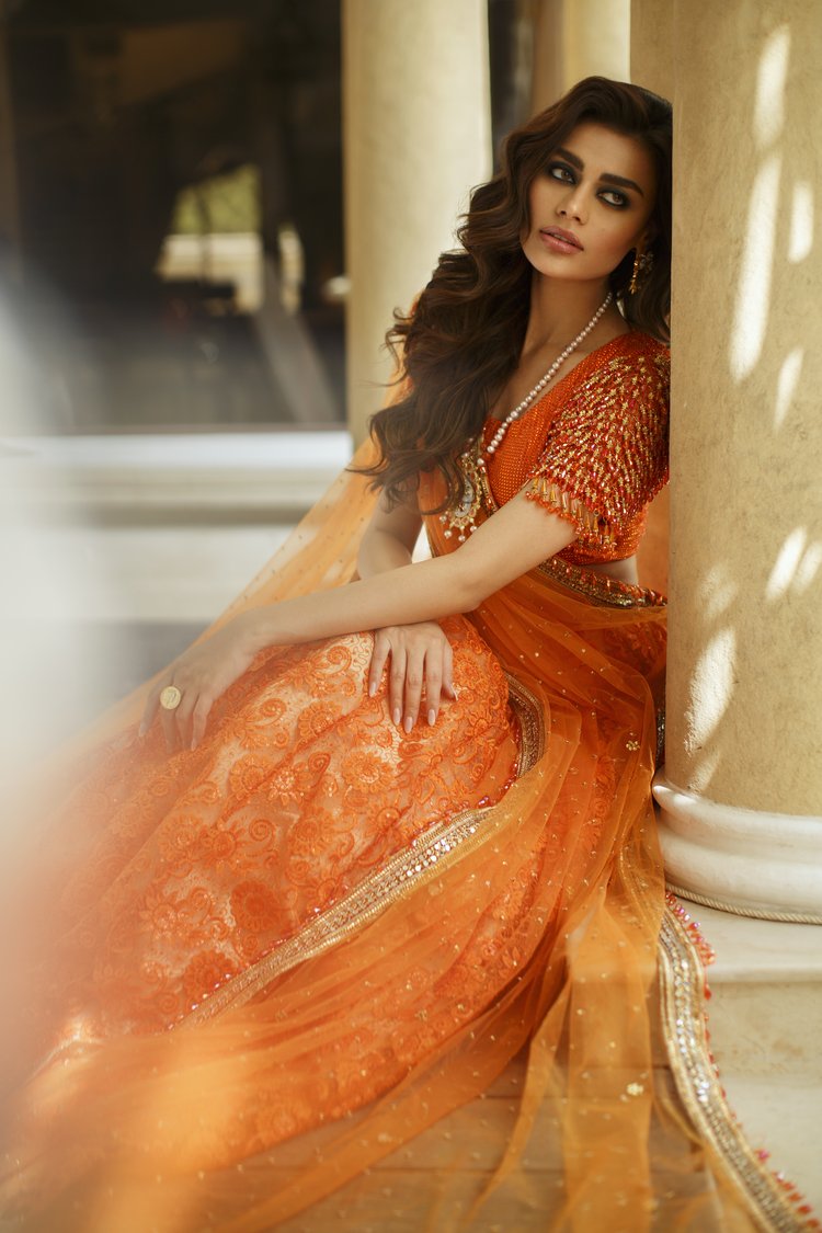 Ravishing Light Orange Mono Satin Silk Designer Lehenga Choli For Girls –  Kaleendi