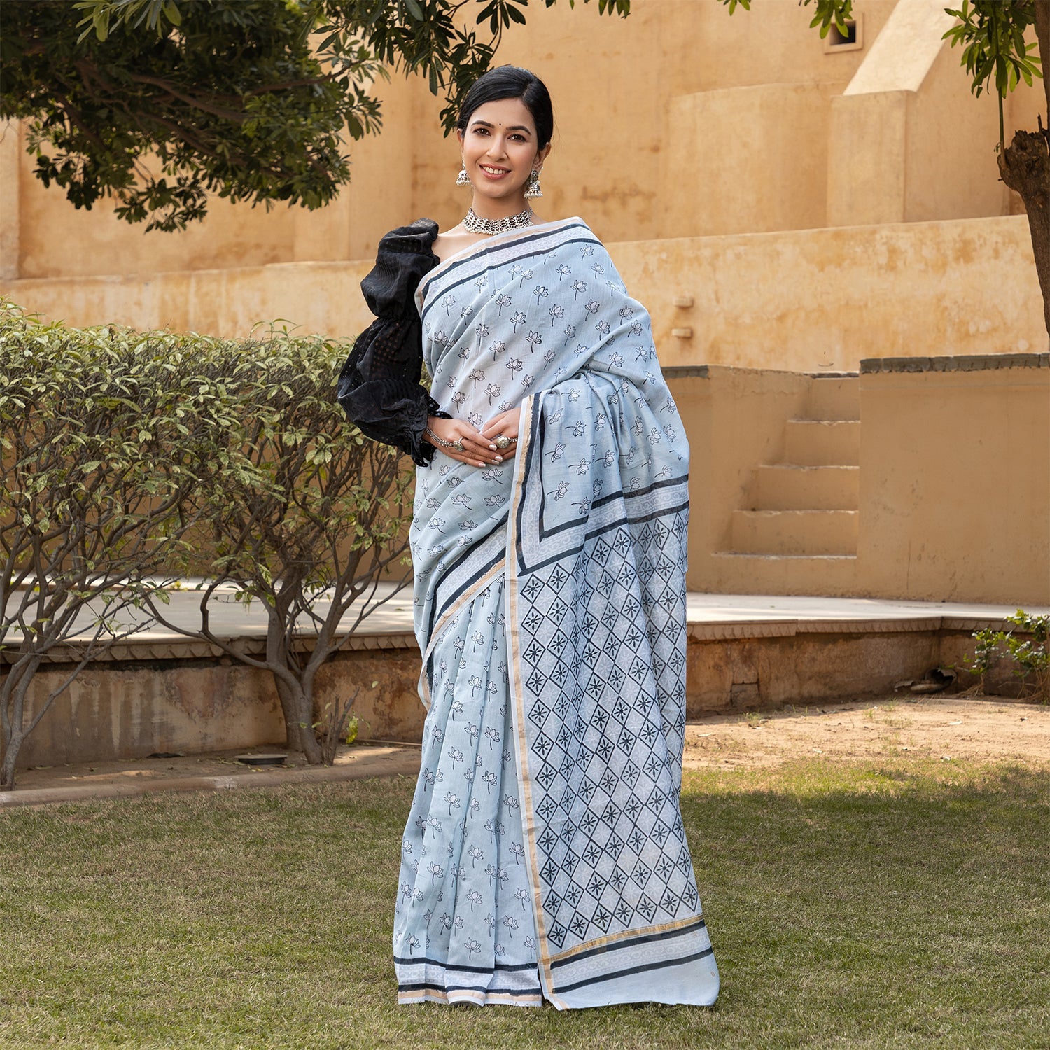 Black Organic Cotton Handloom Saree With Dual Border | Cotton saree blouse  designs, Pattu saree blouse designs, Saree blouse designs