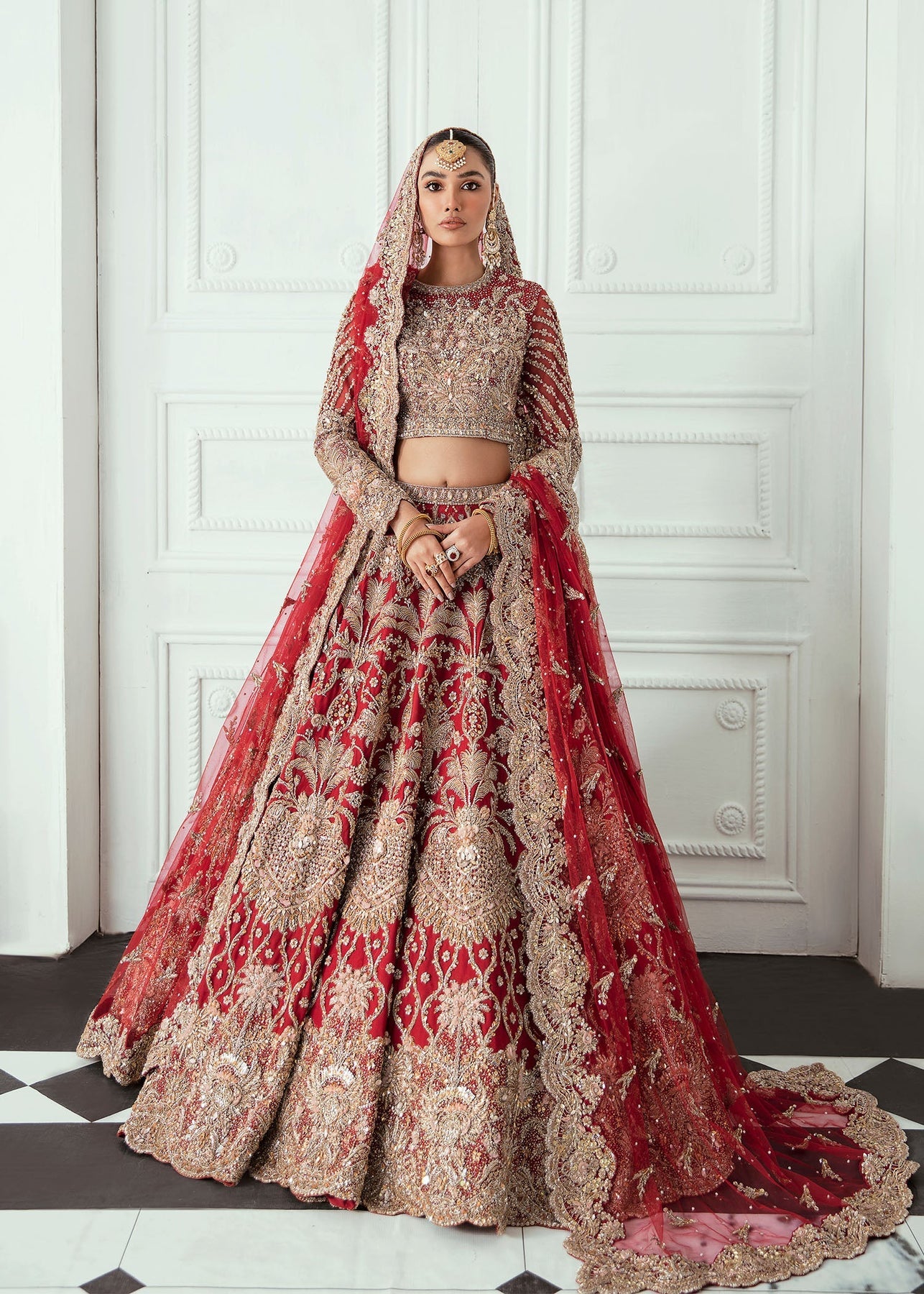 Buy Bright Pink Suit - Zari Embroidered Lehenga Style Suit – Empress  Clothing