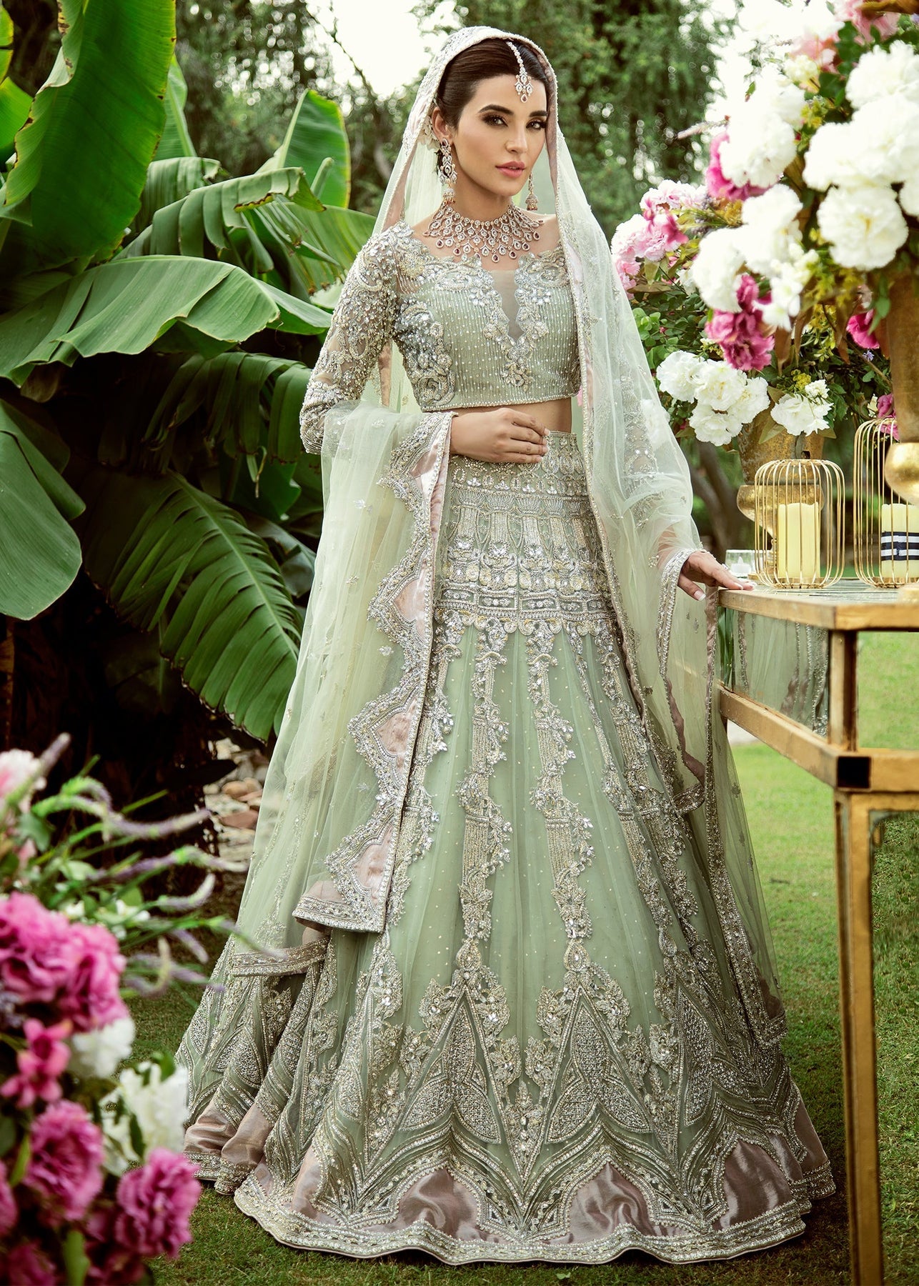 Light Green Georgette Lehenga with Floral Sequin Work - CCED1449...