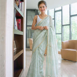 Good Looking Cream Color Designer Silk pure cotton sarees