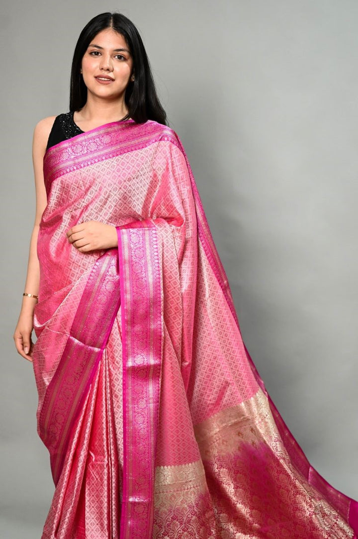 Mandys Pink Georgette Designer Saree with Embroidered Blouse – MySilkLove