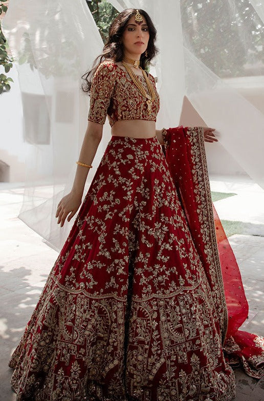 Elegant Red Color Velvet Designer Heavy Bridal Wedding Wear Lehenga Choli  -1212128338 | Heenastyle