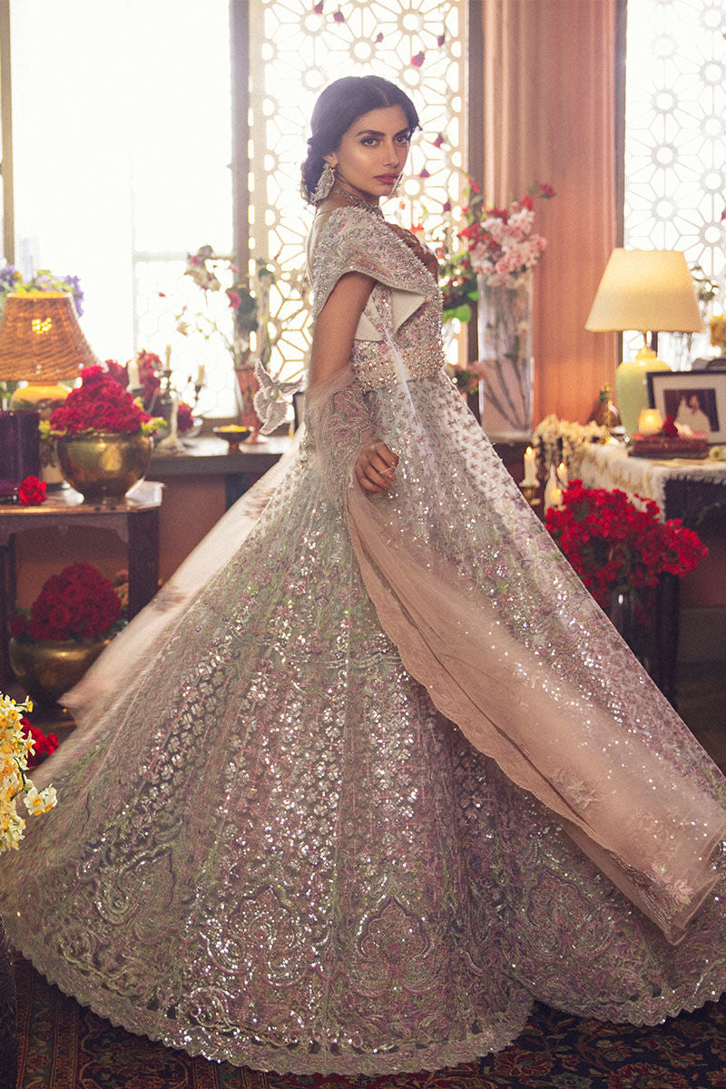 Silver Grey Lehenga Gown for Pakistani Bridal Wear – Nameera by Farooq