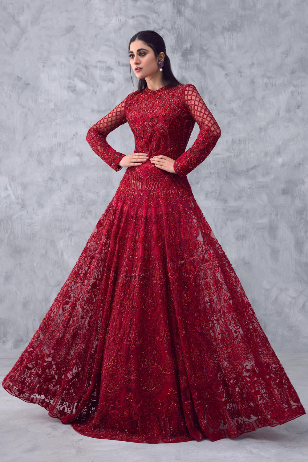 Red Net Designer Wedding Gown Size S To Xxl
