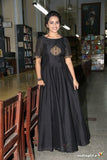 Buy Party Wear Embroidery Work Faux Georgette Dark Black Color Gown For Dulhan