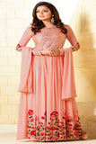 Fancy Peach  Color Faux Georgette Embroidery Work Party Wear Designer Gown Collection