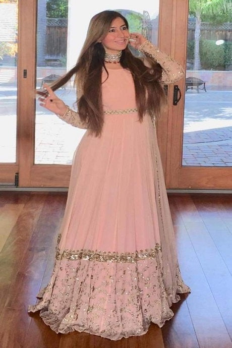 Peach Color Fluffy Full Stitched Anarkali Gown with Dupatta