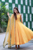 Beautiful Indian Wear Yellow Color Latest Gown With Dupatta Design Trendy