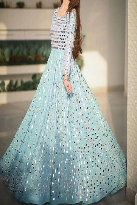 Deep Turquoise Organza & Satin Flared Gown Design by Suruchi Parakh at  Pernia's Pop Up Shop 2024