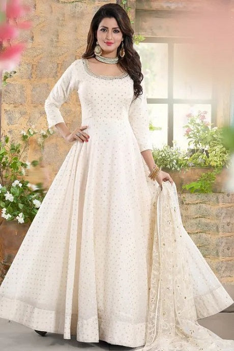 White Color Digital Print Party Wear Gown in Georgette With Dupatta in USA,  UK, Malaysia, South Africa, Dubai, Singapore