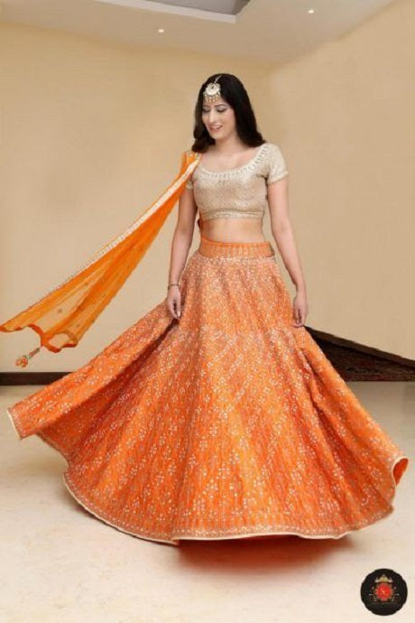 Orange Colour Lehenga Combination Bridal Lehenga in Silk