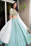 Appealing Sky Blue  Colored Bridal Embroidered Lehenga Choli