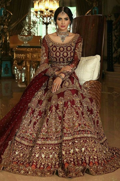Beige Golden Designer Embroidered Anarkali Suit - Indian Heavy Anarkali  Lehenga Gowns Sharara Sarees Pakistani Dresses in USA/UK/Canada/UAE -  IndiaBoulevard