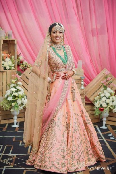 Cream and Pink Diamond Wedding Trendy Lehenga Choli -