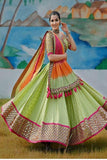 women's soft net semi-stitched Green Color Lehenga Choli