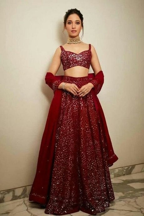Wine Red Raw Silk Bridal Lehenga With Sequins Embroidered – paanericlothing